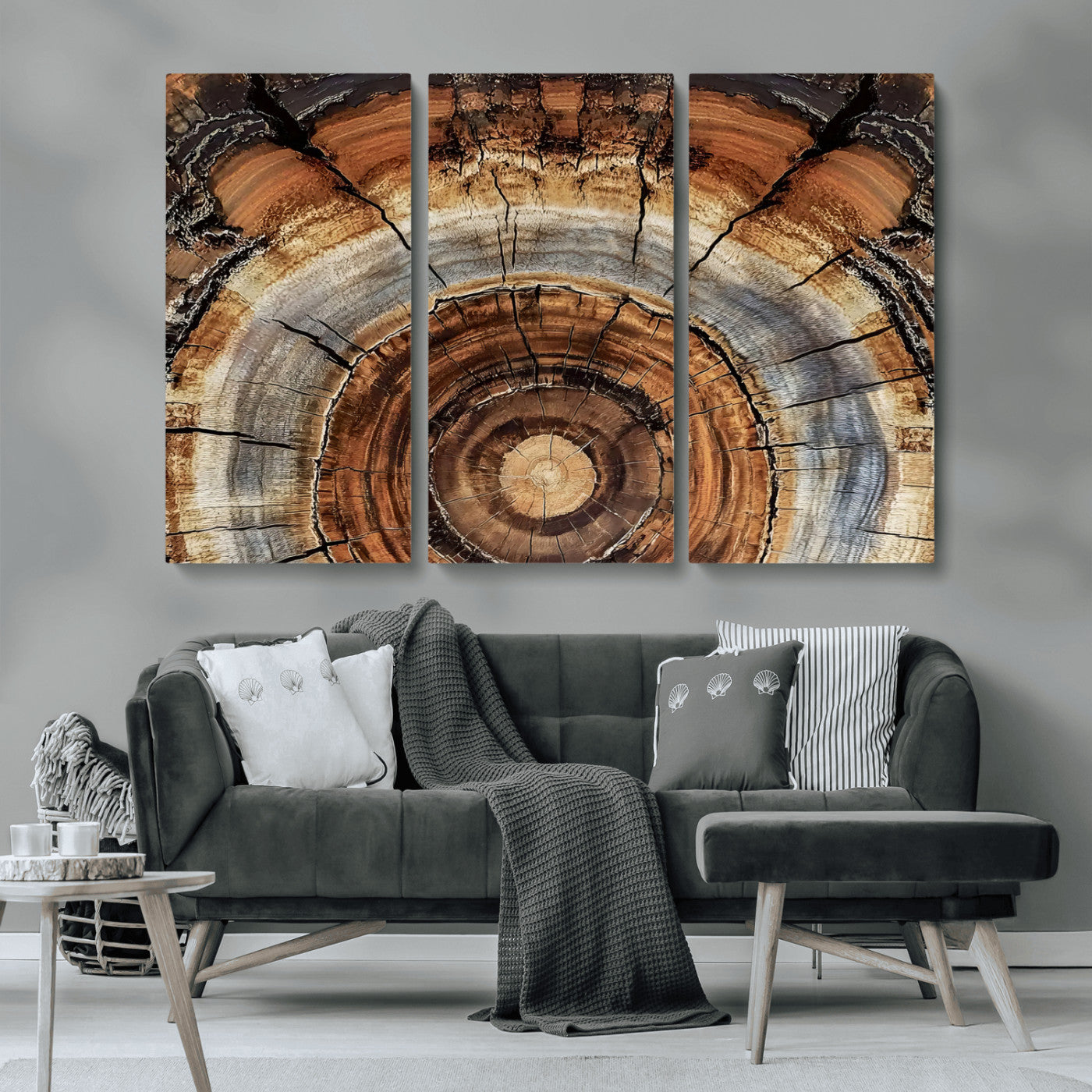 15184146-MGV-CV-36X24-Tree Rings Wall Art Canvas Print, Framed Wood Texture Art Picture Print, Rustic Pattern Perfect Rustic Organic Decor Artwork
