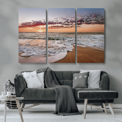 39846389-MGV-CV-36X24-Ocean Sunset Wall Art Canvas Print, Framed Sandy Shore Art Picture Print, Gentle Waves Perfect Minimalist Coastal Decor Artwork