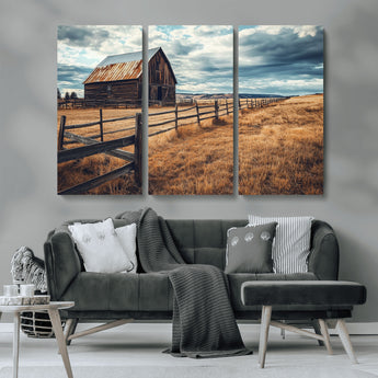 69356982-MGV-CV-36X24-Old Barn Wall Art Canvas Print, Framed Rustic Fence Art Picture Print, Wooden Farmhouse Perfect Rustic Farmhouse Decor Artwork