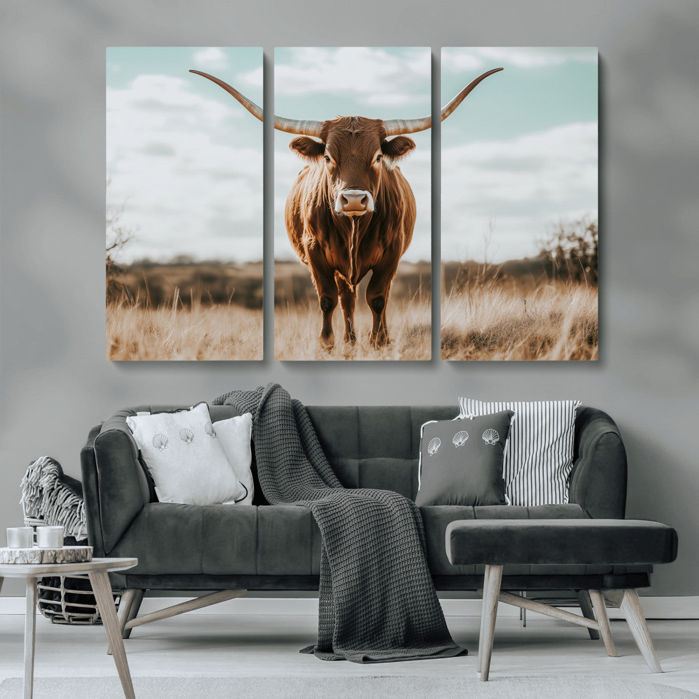 39350715-MGV-CV-36X24-Texas Longhorn Wall Art Canvas Print, Framed Longhorn Cow Art Picture Print, Western Cattle Perfect Rustic Western Decor Artwork