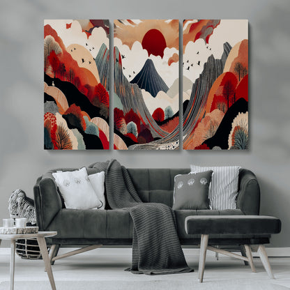 59495752-MGV-CV-36X24-Abstract Mountain Wall Art Canvas Print, Framed Vibrant Landscape Art Picture Print, Nature Drawing Perfect Contemporary