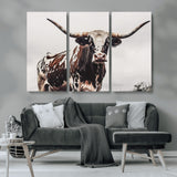 95249234-MGV-CV-36X24-Texas Longhorn Wall Art Canvas Print, Framed Spotted Bull Art Picture Print, Horned Cattle Perfect Rustic Farmhouse Decor Artwork