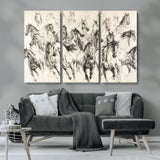 19433417-MGV-CV-36X24-Running Horses Wall Art Canvas Print, Framed Horse Sketch Art Picture Print, Galloping Herd Perfect Monochrome Western Decor