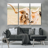 21060648-MGV-CV-36X24-Texas Longhorn Wall Art Canvas Print, Framed Speckled Cow Art Picture Print, Rustic Bull Perfect Rustic Western Decor Artwork