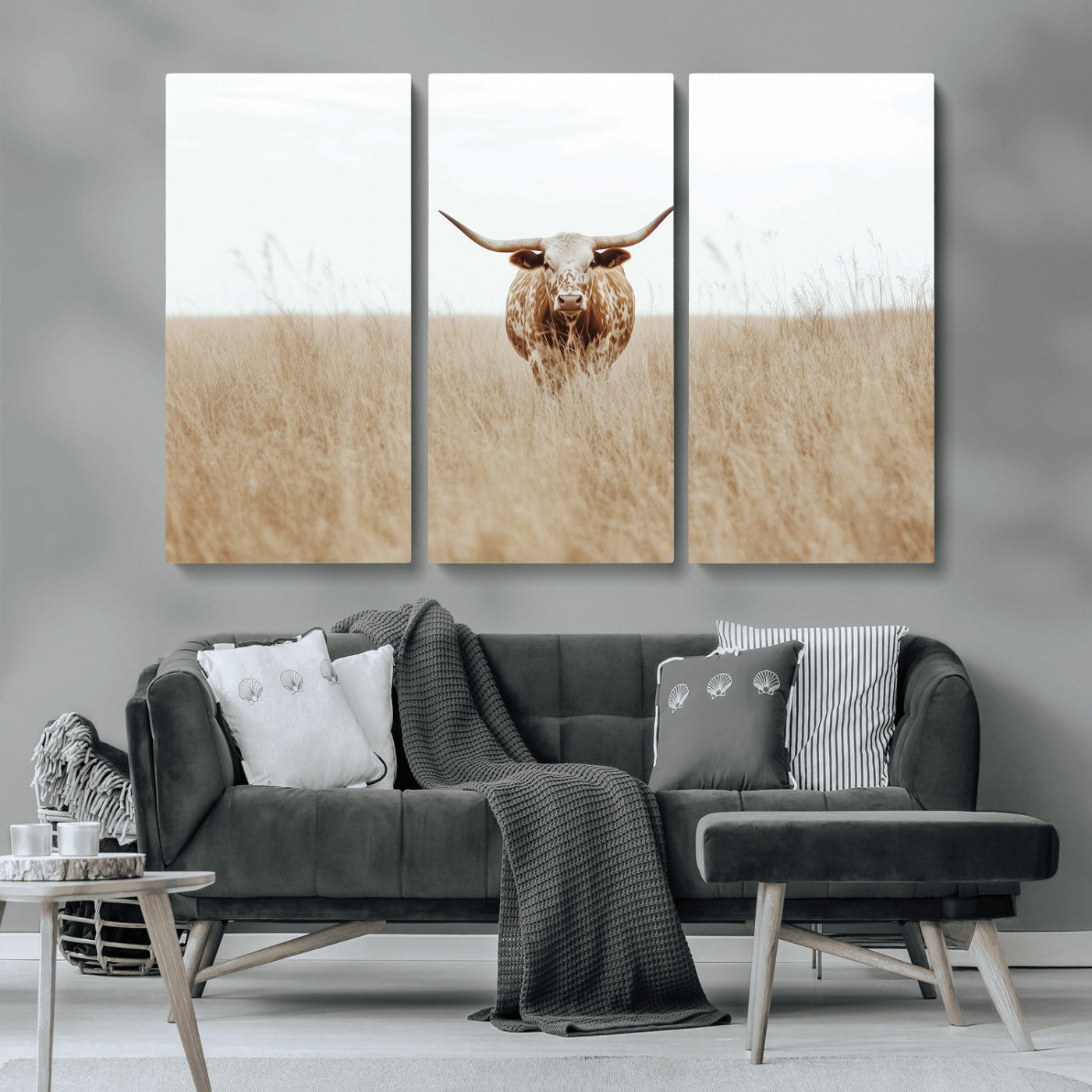 20927060-MGV-CV-36X24-Texas Longhorn Wall Art Canvas Print, Framed Lone Cattle Art Picture Print, Longhorn Bull Perfect Rustic Western Decor Artwork