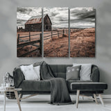 73898372-MGV-CV-36X24-Rustic Barn Wall Art Canvas Print, Framed Moody Field Art Picture Print, Weathered Fence Perfect Moody Farmhouse Decor Artwork