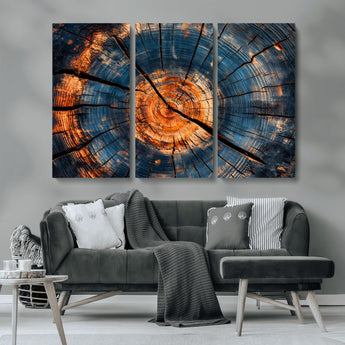 81894502-MGV-CV-36X24-Burnt Wood Wall Art Canvas Print, Framed Aged Timber Art Picture Print, Rustic Tree Slice Perfect Rustic Decor Artwork for Home,