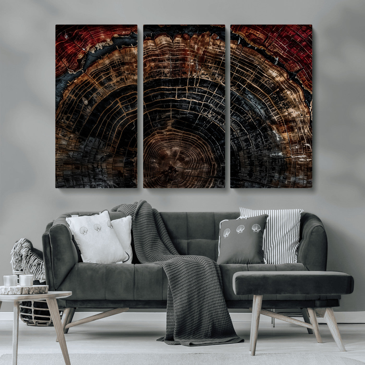 43686762-MGV-CV-36X24-Dark Wood Ring Wall Art Canvas Print, Framed Abstract Wood Tree Art Picture Print, Rustic Tree Slice Perfect Rustic Decor Artwork