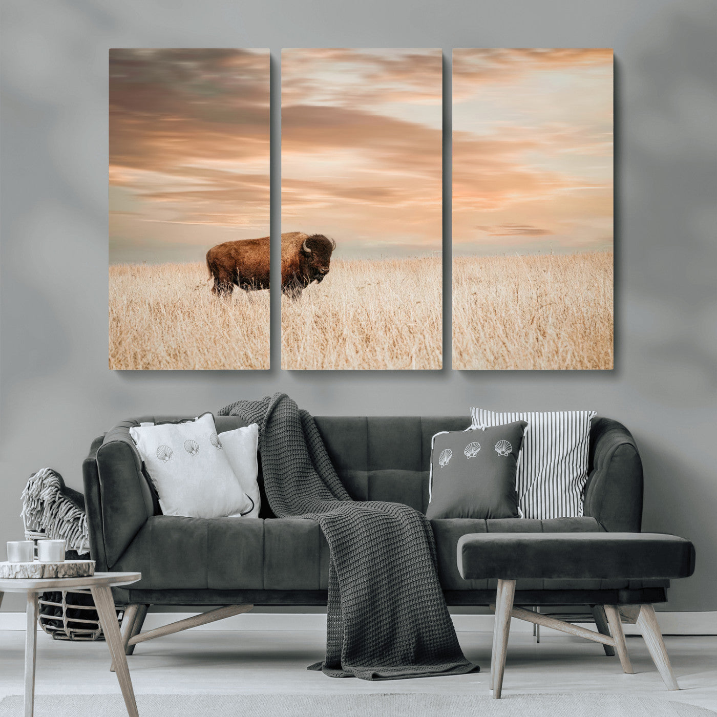 87282289-MGV-CV-36X24-Bison Wall Art Canvas Print, Framed Buffalo Art Picture Print, Western Prairie Perfect Rustic Decor Artwork