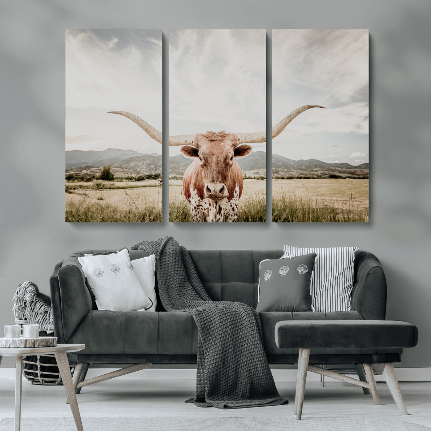 80054319-MGV-CV-36X24-Longhorn Wall Art – Rustic Western Canvas Print, Majestic Bull Artwork for Farmhouse, Ranch or Living Room