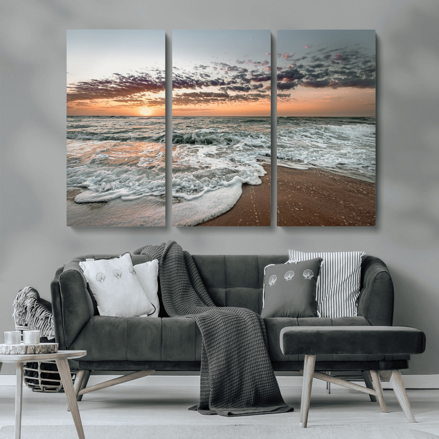 40632752-MGV-CV-36X24-Ocean Sunset Wall Art Canvas Print, Framed Beach Waves Art Picture Print, Coastal Scene Perfect Coastal Decor Artwork
