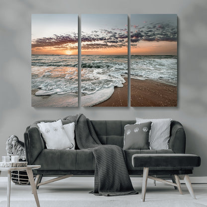 40632752-MGV-CV-36X24-Ocean Sunset Wall Art Canvas Print, Framed Beach Waves Art Picture Print, Coastal Scene Perfect Coastal Decor Artwork