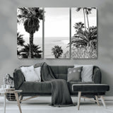 89458520-MGV-CV-36X24-Palm Trees Wall Art Canvas Print, Framed Coastal View Art Picture Print, Ocean Horizon Perfect Monochrome Coast Decor Artwork