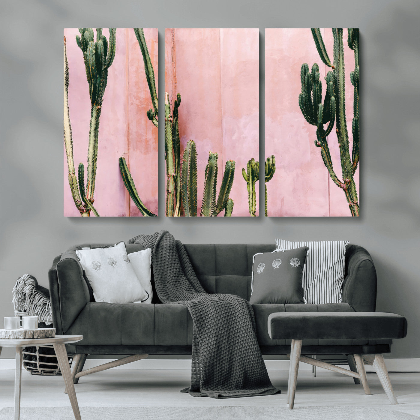 93119502-MGV-CV-36X24-Tall Cactus Wall Art Canvas Print, Framed Pink Wall Art Picture Print, Cactus Lines Perfect Modern Desert Decor Artwork
