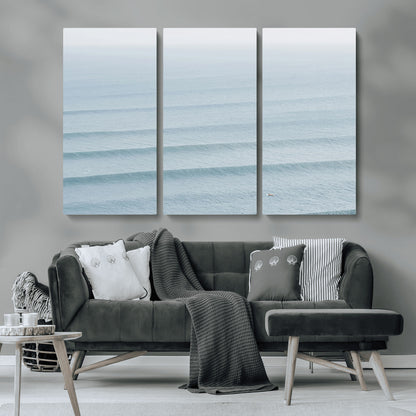 47814787-MGV-CV-36X24-Ocean Waves Wall Art Canvas Print, Framed Solo Surfer Art Picture Print, Wave Lines Perfect Minimalist Ocean Decor Artwork