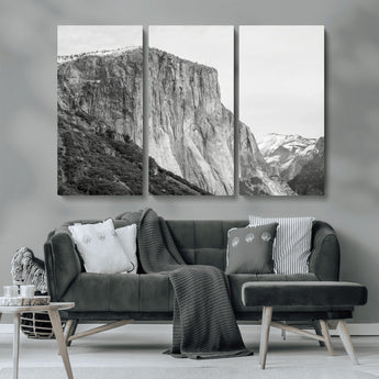 39393420-MGV-CV-36X24-El Capitan Wall Art Canvas Print, Framed Yosemite Cliff Art Picture Print, Monochrome Mountain Perfect Monochrome Sierra Decor
