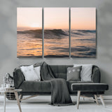 46299358-MGV-CV-36X24-Sunset Waves Wall Art Canvas Print, Framed Ocean Horizon Art Picture Print, Golden Water Perfect Golden Hour Coastal Decor Artwork