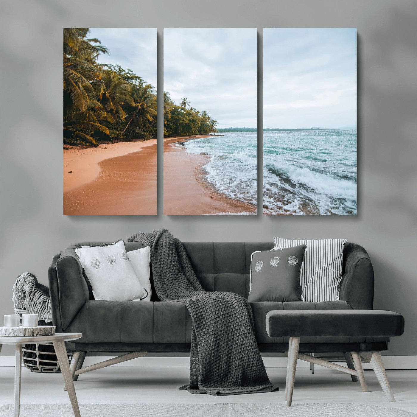 88125882-MGV-CV-36X24-Tropical Shoreline Wall Art Canvas Print, Framed Palm Trees Art Picture Print, Tropical Ocean Perfect Tropical Coastal Decor