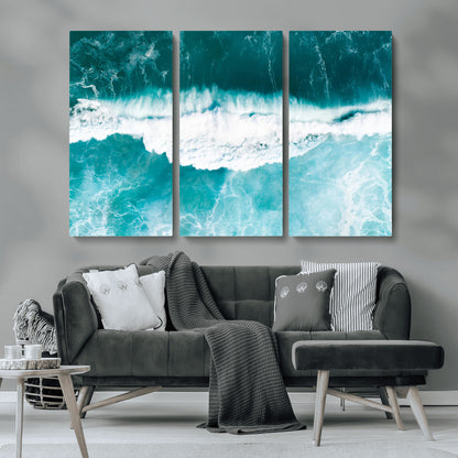 23828594-MGV-CV-36X24-Aerial Waves Wall Art Canvas Print, Framed Ocean Break Art Picture Print, Sea Foam Perfect Tropical Coastal Decor Artwork
