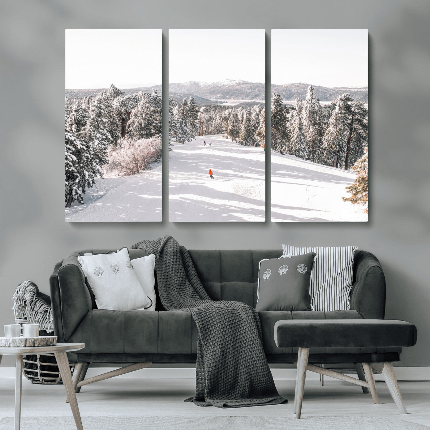 62119206-MGV-CV-36X24-Snowy Trail Wall Art Canvas Print, Framed Ski Slope Art Picture Print, Winter Pines Perfect Alpine Adventure Decor Artwork