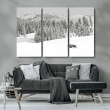 68081143-MGV-CV-36X24-Snowy Bison Wall Art Canvas Print, Framed Winter Forest Art Picture Print, Lone Bison Perfect Monochrome Winter Wild Decor Artwork