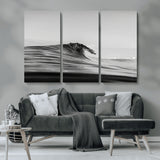 24029476-MGV-CV-36X24-Black Wave Wall Art Canvas Print, Framed Abstract Surf Art Picture Print, Minimalist Ocean Perfect Minimalist Coastal Decor