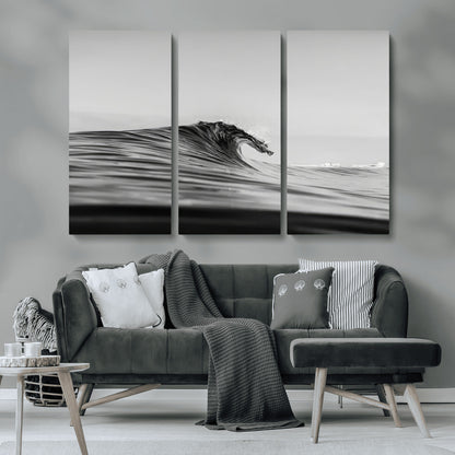 24029476-MGV-CV-36X24-Black Wave Wall Art Canvas Print, Framed Abstract Surf Art Picture Print, Minimalist Ocean Perfect Minimalist Coastal Decor