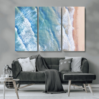 17641845-MGV-CV-36X24-Aerial Ocean Wall Art Canvas Print, Framed Blue Waves Art Picture Print, Sandy Shoreline Perfect Modern Coastal Decor Artwork