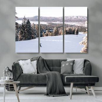 79857868-MGV-CV-36X24-Snowy Mountain Wall Art Canvas Print, Framed Ski Slope Art Picture Print, Winter Forest Perfect Modern Rustic Decor Artwork