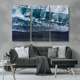 87941475-MGV-CV-36X24-Black Beach Wall Art Canvas Print, Framed Aerial Ocean Art Picture Print, Moody Coastal Perfect Modern Coastal Decor Artwork