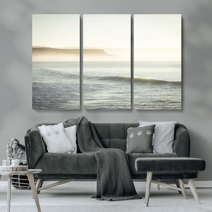 39310633-MGV-CV-36X24-Coastal Cliffs Wall Art Canvas Print, Framed Misty Ocean Art Picture Print, Morning Light Perfect Minimalistic Coastal Decor