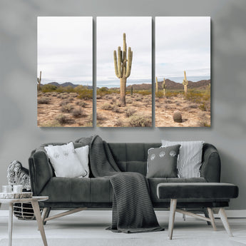 96147924-MGV-CV-36X24-Saguaro Cactus Wall Art Canvas Print, Framed Desert Cactus Art Picture Print, Earthy Desert Perfect Southwestern Boho Decor