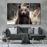 47112103-MGV-CV-36X24-Brown Bear Wall Art Canvas Print, Framed Forest Wildlife Art Picture Print, Woodland Bear Perfect Rustic Cabin Decor Artwork