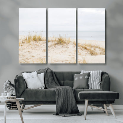 13146857-MGV-CV-36X24-Beach Dunes Wall Art Canvas Print, Framed Soft Horizon Art Picture Print, Coastal Grass Perfect Minimalist Coastal Decor Artwork