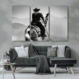 83102464-MGV-CV-36X24-Western Cowboy Wall Art Canvas Print, Framed Monochrome Horse Art Picture Print, Western Equestrian Perfect Rustic Western Decor