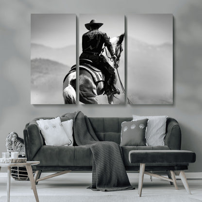 83102464-MGV-CV-36X24-Western Cowboy Wall Art Canvas Print, Framed Monochrome Horse Art Picture Print, Western Equestrian Perfect Rustic Western Decor