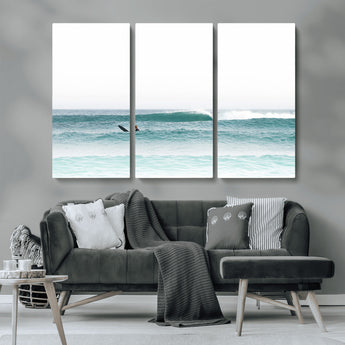 56345117-MGV-CV-36X24-Minimalist Surfing Wall Art Canvas Print, Framed Ocean Waves Art Picture Print, Soft Ocean Perfect Minimalist Coastal Decor