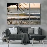 24896468-MGV-CV-36X24-Sunset Surf Wall Art Canvas Print, Framed Golden Waves Art Picture Print, Tropical Ocean Perfect Tropical Boho Decor Artwork