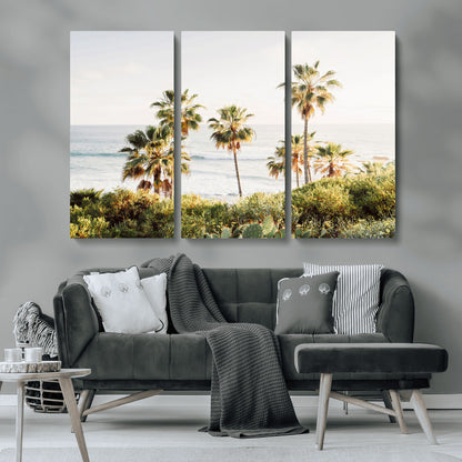 94707294-MGV-CV-36X24-California Coast Wall Art Canvas Print, Framed Palm Trees Art Picture Print, Coastal Landscape Perfect Coastal Minimalist Decor