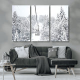 44705668-MGV-CV-36X24-Winter Forest Wall Art Canvas Print, Framed Snowy Forest Art Picture Print, Ski Lift Perfect Scandinavian Decor Artwork