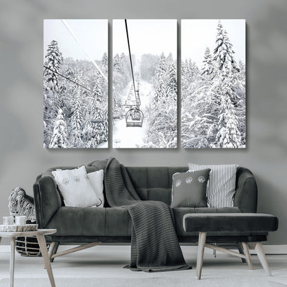 44705668-MGV-CV-36X24-Winter Forest Wall Art Canvas Print, Framed Snowy Forest Art Picture Print, Ski Lift Perfect Scandinavian Decor Artwork
