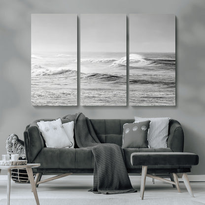 98634812-MGV-CV-36X24-Black and White Ocean Waves Wall Art – Minimalist Sea Canvas Print, Coastal Photography Decor for Living Room, Bedroom or Office