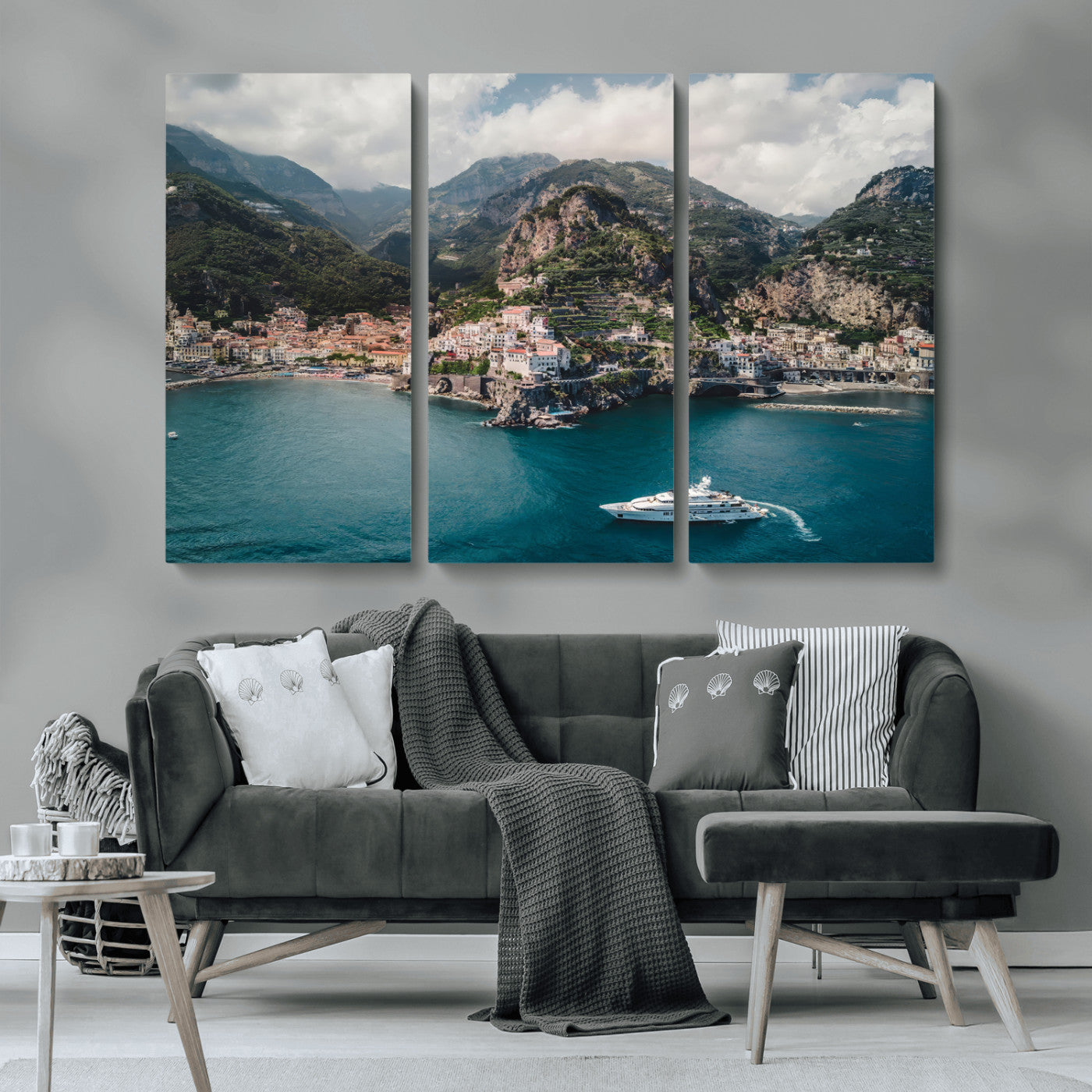 20321590-MGV-CV-36X24-Amalfi Coast Wall Art Canvas Print, Framed Italy Travel Art Picture Print, Mediterranean Landscape Perfect Mediterranean Coastal
