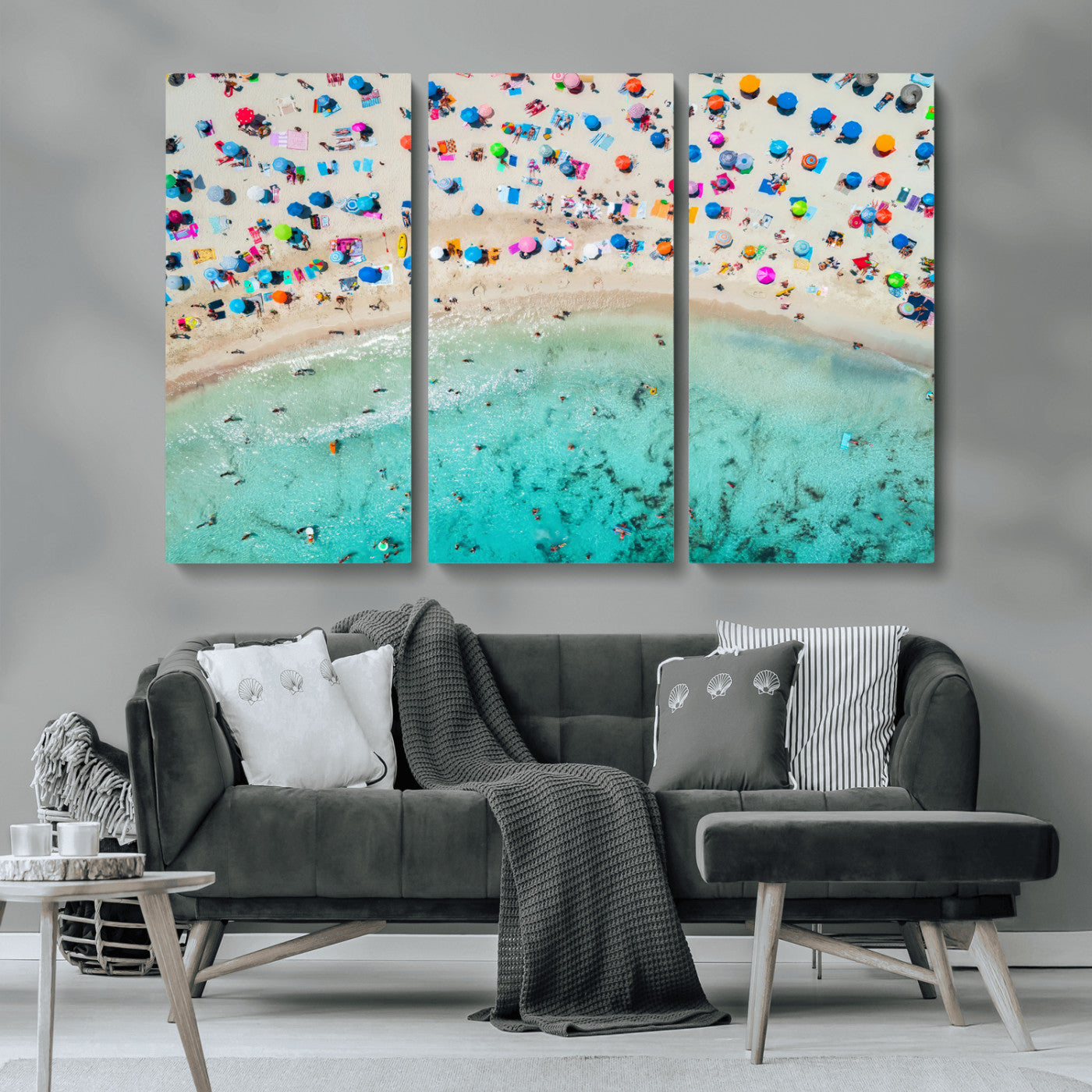 76172085-MGV-CV-36X24-Tropical Shoreline Wall Art Canvas Print, Framed Beach Relaxing Art Picture Print, Aerial Summer Perfect Coastal Vibrant Decor