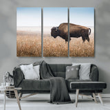 99620201-MGV-CV-36X24-Wild Bison Wall Art Canvas Print, Framed Bison in Prairie Art Picture Print, Rustic Western Perfect Rustic Western Decor Artwork