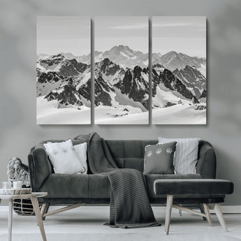 32399691-MGV-CV-36X24-Snowy Mountain Wall Art Canvas Print, Framed Mountain Peaks Art Picture Print, Alpine Mountains Perfect Minimalist Alpine Decor