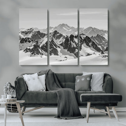 32399691-MGV-CV-36X24-Snowy Mountain Wall Art Canvas Print, Framed Mountain Peaks Art Picture Print, Alpine Mountains Perfect Minimalist Alpine Decor