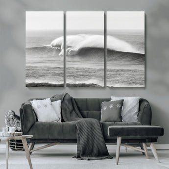 42544082-MGV-CV-36X24-Monochrome Seascape Wall Art Canvas Print, Framed Surf Wave Art Picture Print, Minimalist Ocean Perfect Moody Coastal Decor