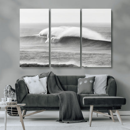 42544082-MGV-CV-36X24-Monochrome Seascape Wall Art Canvas Print, Framed Surf Wave Art Picture Print, Minimalist Ocean Perfect Moody Coastal Decor