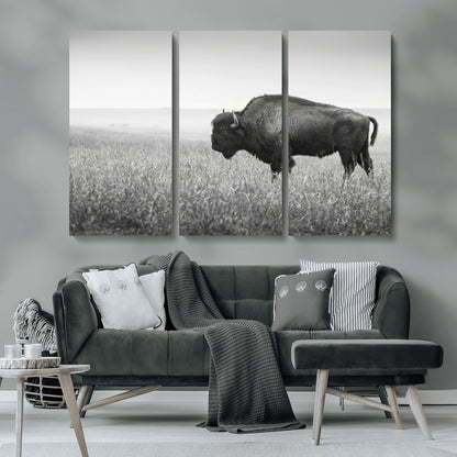 28435251-MGV-CV-36X24-Bison In Prairie Wall Art Canvas Print, Framed Rustic Wildlife Art Picture Print, Wild Buffalo Perfect Rustic Western Decor
